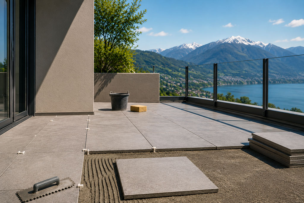 Pose de carrelage en extérieur
